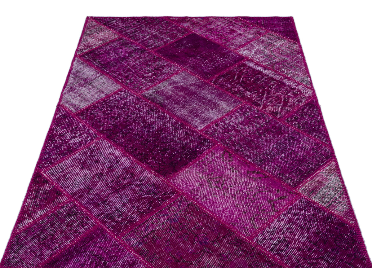 Fuchsia Over Dyed Patchwork Unique Rug 3&#39;11&#39;&#39; x 5&#39;11&#39;&#39; ft 120 x 180 cm