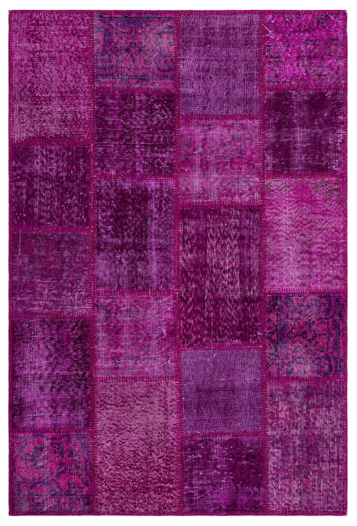 Fuchsia Over Dyed Patchwork Unique Rug 3&#39;11&#39;&#39; x 5&#39;11&#39;&#39; ft 120 x 180 cm