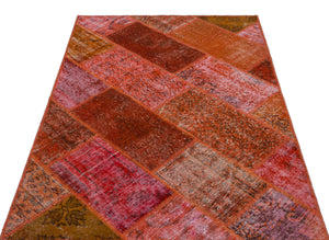 Red Over Dyed Patchwork Unique Rug 3'11'' x 5'11'' ft 120 x 180 cm