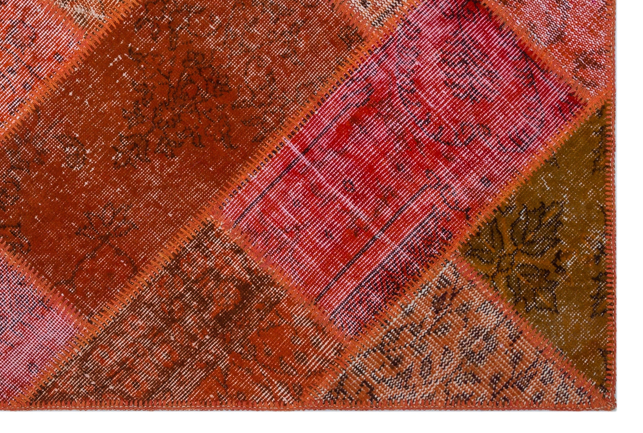 Red Over Dyed Patchwork Unique Rug 3'11'' x 5'11'' ft 120 x 180 cm