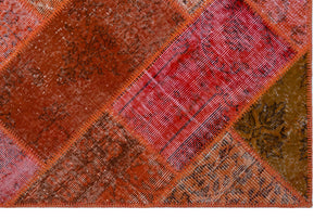 Red Over Dyed Patchwork Unique Rug 3'11'' x 5'11'' ft 120 x 180 cm