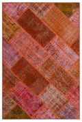 Red Over Dyed Patchwork Unique Rug 3'11'' x 5'11'' ft 120 x 180 cm