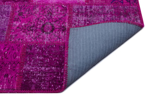 Fuchsia Over Dyed Patchwork Unique Rug 3'11'' x 5'11'' ft 120 x 180 cm