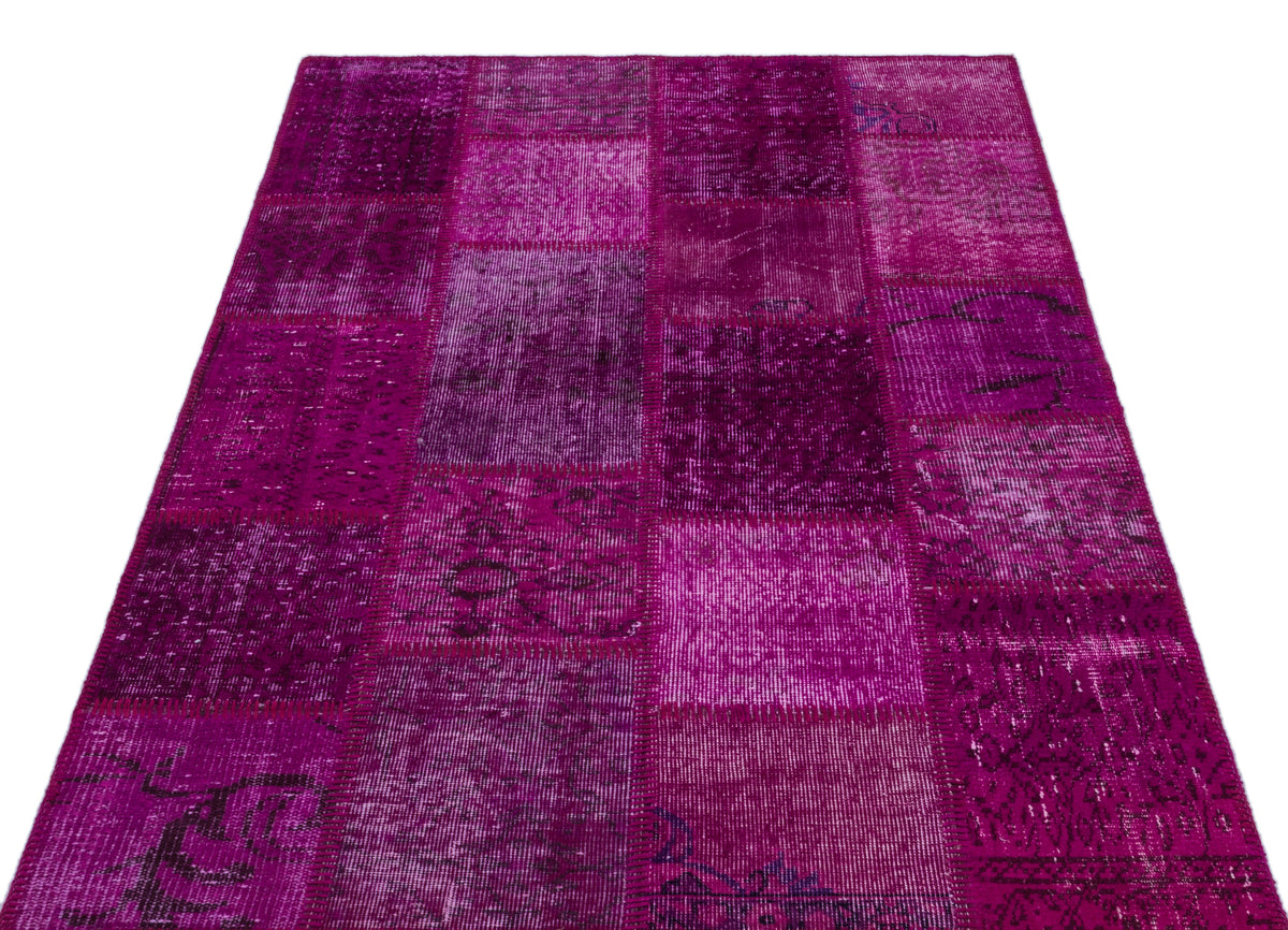 Fuchsia Over Dyed Patchwork Unique Rug 3&#39;11&#39;&#39; x 5&#39;11&#39;&#39; ft 120 x 180 cm