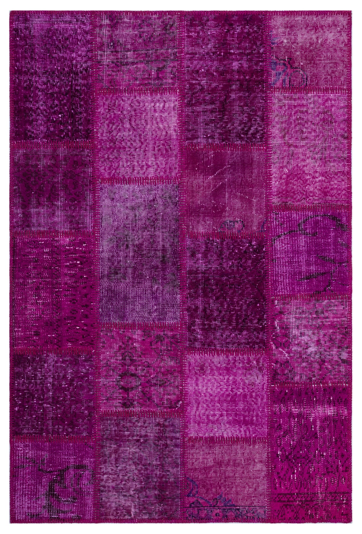 Fuchsia Over Dyed Patchwork Unique Rug 3&#39;11&#39;&#39; x 5&#39;11&#39;&#39; ft 120 x 180 cm
