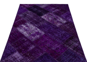 Purple Over Dyed Patchwork Unique Rug 3'11'' x 5'11'' ft 120 x 180 cm