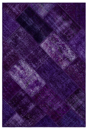 Purple Over Dyed Patchwork Unique Rug 3'11'' x 5'11'' ft 120 x 180 cm