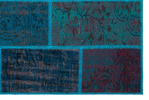 Turquoise  Over Dyed Patchwork Unique Rug 3'11'' x 5'11'' ft 120 x 180 cm