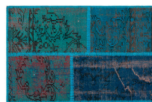 Turquoise  Over Dyed Patchwork Unique Rug 3'11'' x 5'11'' ft 120 x 180 cm