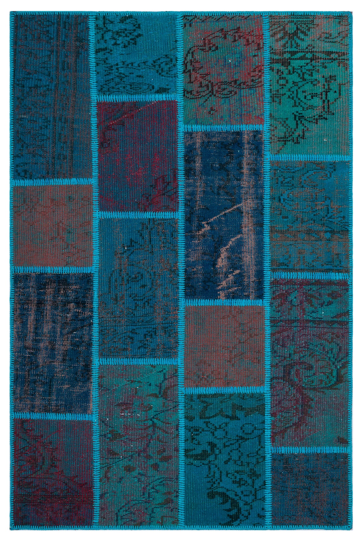 Turquoise  Over Dyed Patchwork Unique Rug 3&#39;11&#39;&#39; x 5&#39;11&#39;&#39; ft 120 x 180 cm