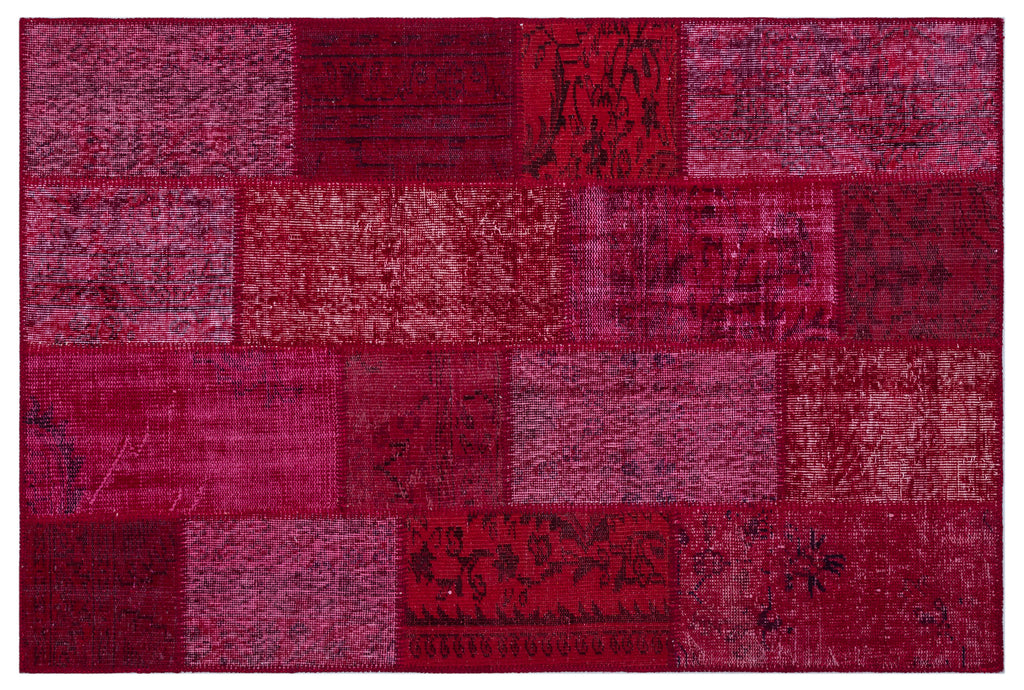 Red Over Dyed Patchwork Unique Rug 3'11'' x 5'11'' ft 120 x 180 cm