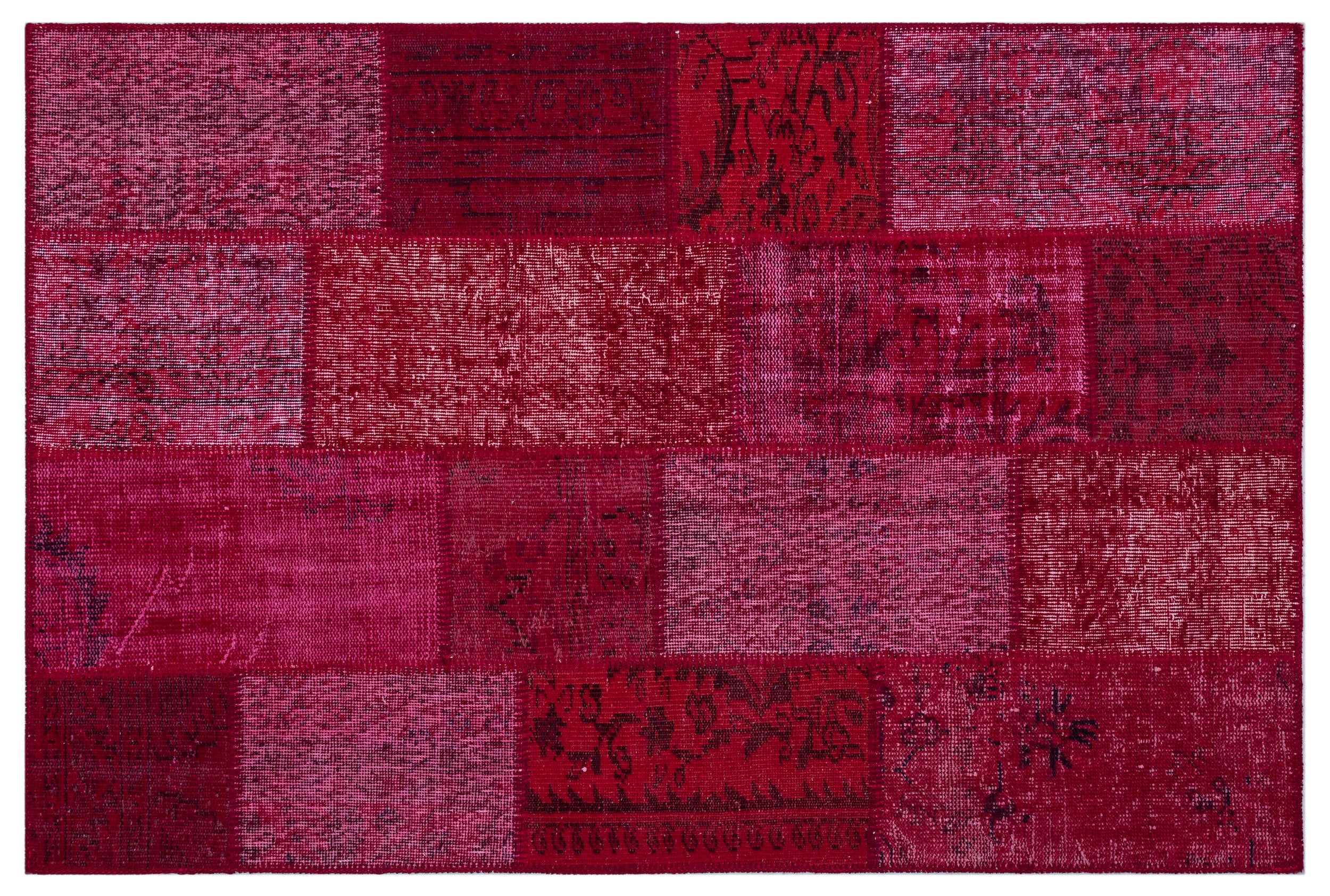 Red Over Dyed Patchwork Unique Rug 3'11'' x 5'11'' ft 120 x 180 cm