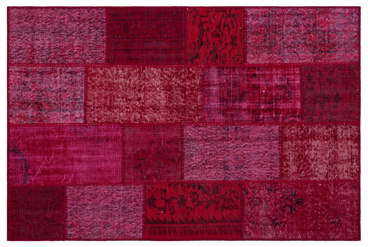 Red Over Dyed Patchwork Unique Rug 3&#39;11&#39;&#39; x 5&#39;11&#39;&#39; ft 120 x 180 cm