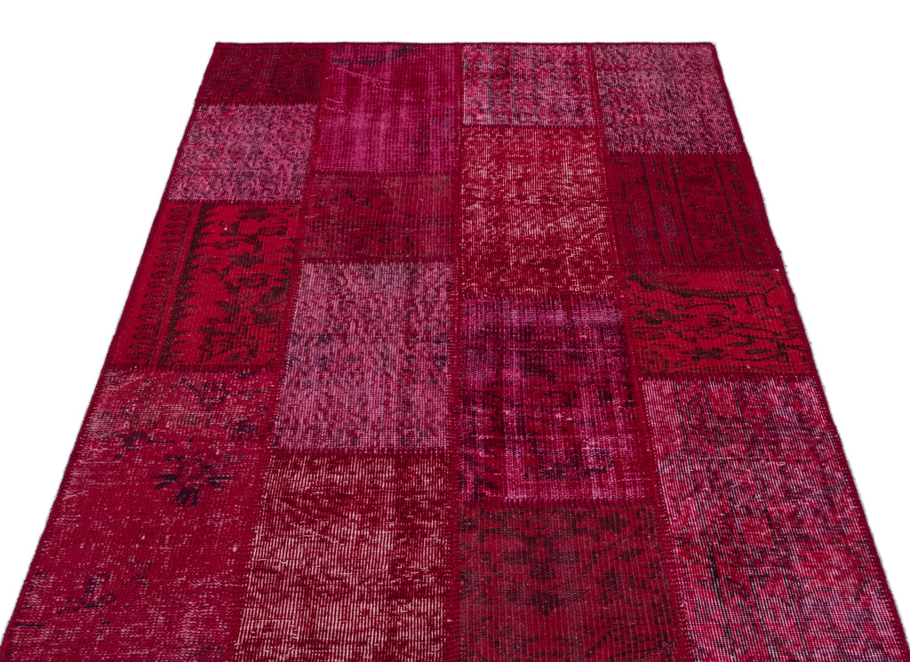 Red Over Dyed Patchwork Unique Rug 3'11'' x 5'11'' ft 120 x 180 cm