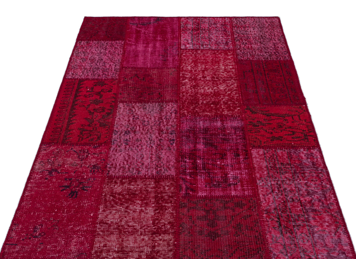 Red Over Dyed Patchwork Unique Rug 3&#39;11&#39;&#39; x 5&#39;11&#39;&#39; ft 120 x 180 cm