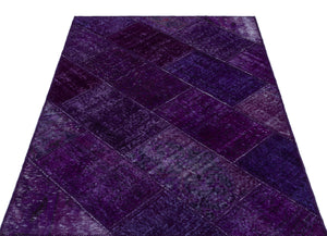 Purple Over Dyed Patchwork Unique Rug 3'11'' x 5'11'' ft 120 x 180 cm