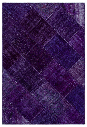 Purple Over Dyed Patchwork Unique Rug 3'11'' x 5'11'' ft 120 x 180 cm