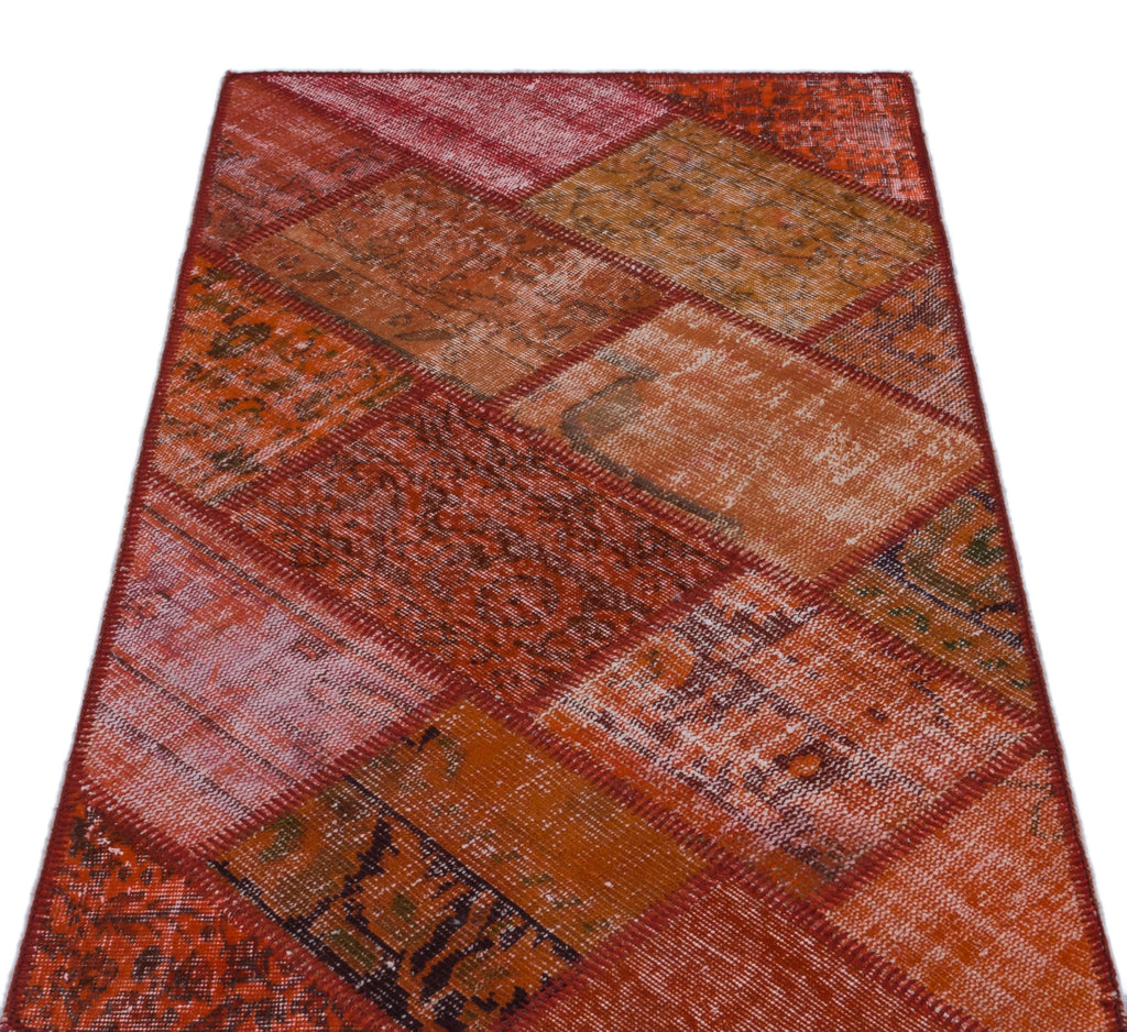 Red Over Dyed Patchwork Unique Rug 2'8'' x 4'11'' ft 82 x 151 cm