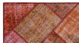 Red Over Dyed Patchwork Unique Rug 2'8'' x 4'11'' ft 82 x 151 cm