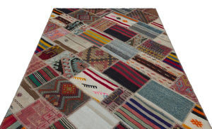 Naturel Over Dyed Kilim Patchwork Unique Rug 5'4'' x 8'1'' ft 162 x 247 cm