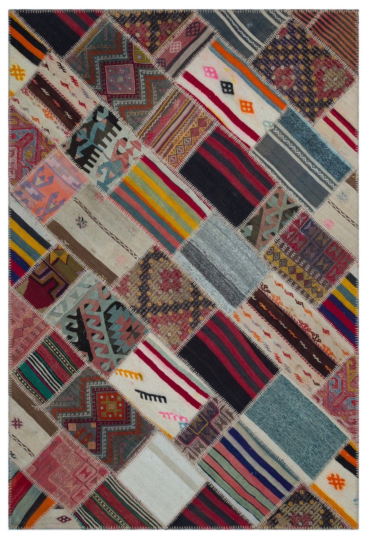 Naturel Over Dyed Kilim Patchwork Unique Rug 5&#39;4&#39;&#39; x 8&#39;1&#39;&#39; ft 162 x 247 cm