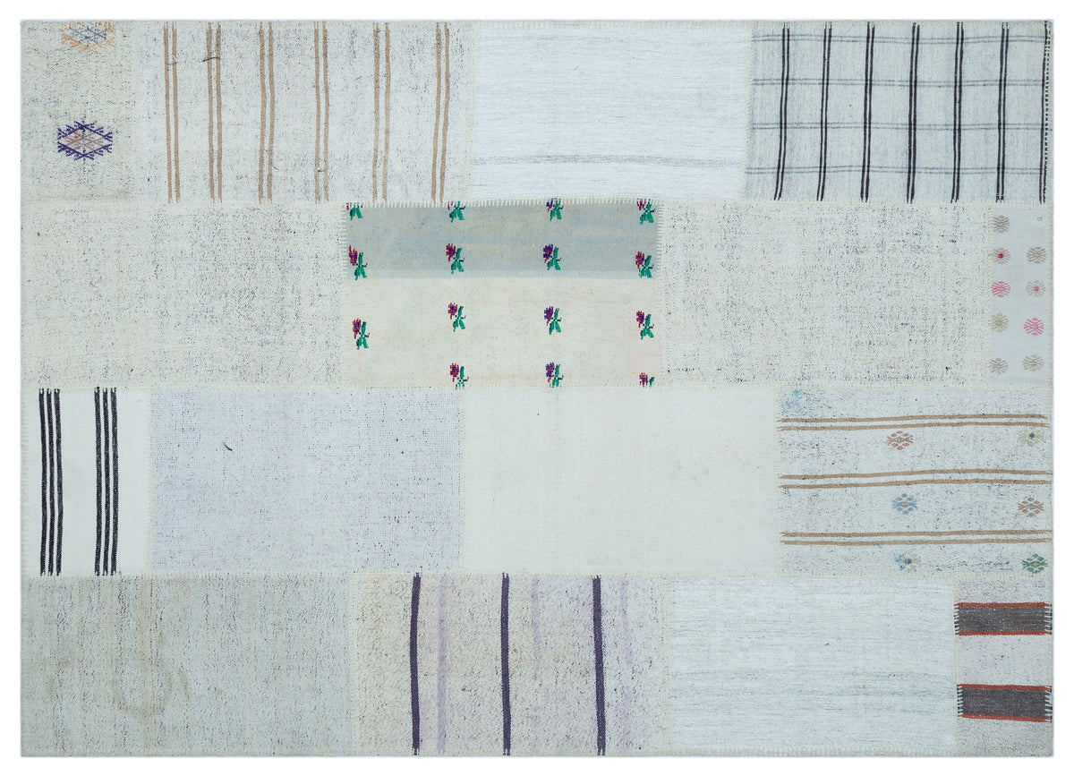 Striped Over Dyed Kilim Patchwork Unique Rug 5&#39;3&#39;&#39; x 7&#39;3&#39;&#39; ft 161 x 222 cm