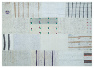 Striped Over Dyed Kilim Patchwork Unique Rug 5'3'' x 7'3'' ft 161 x 222 cm