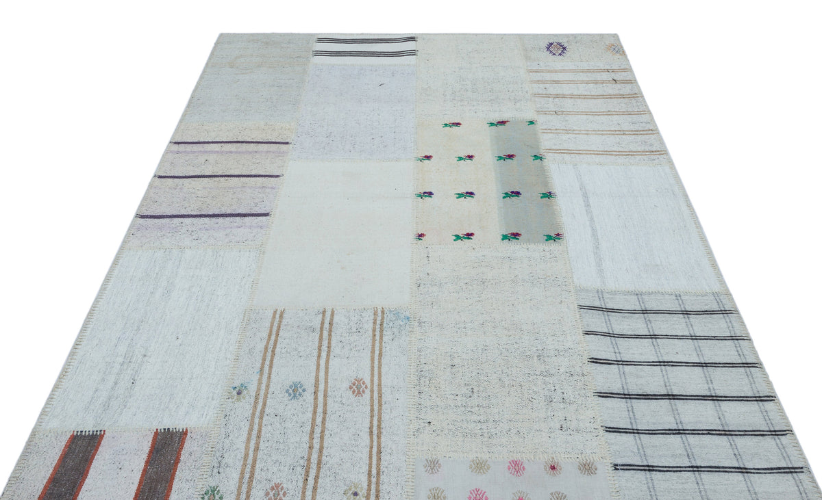 Striped Over Dyed Kilim Patchwork Unique Rug 5&#39;3&#39;&#39; x 7&#39;3&#39;&#39; ft 161 x 222 cm