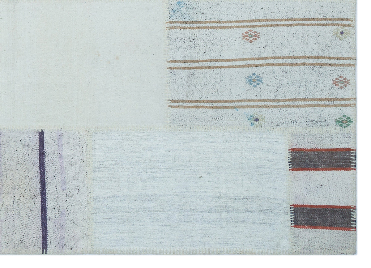 Striped Over Dyed Kilim Patchwork Unique Rug 5&#39;3&#39;&#39; x 7&#39;3&#39;&#39; ft 161 x 222 cm