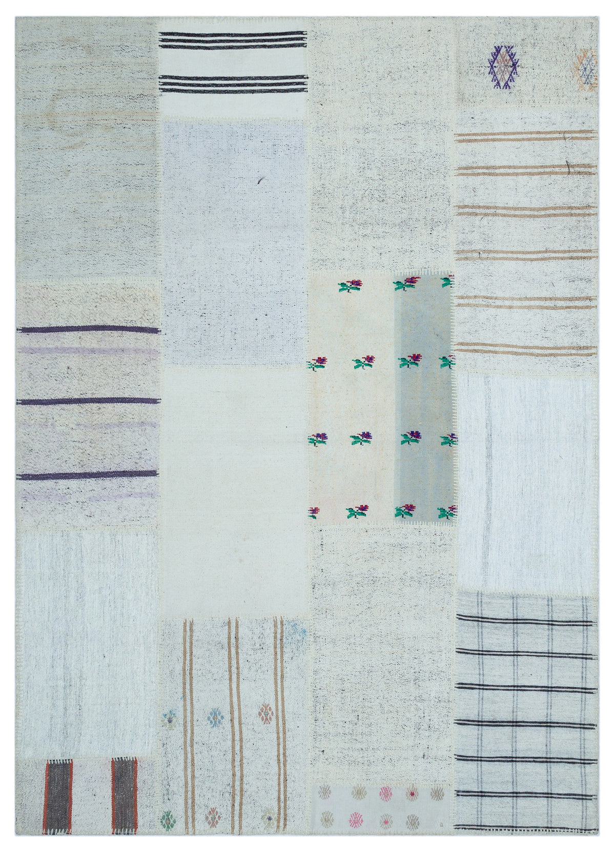 Striped Over Dyed Kilim Patchwork Unique Rug 5&#39;3&#39;&#39; x 7&#39;3&#39;&#39; ft 161 x 222 cm
