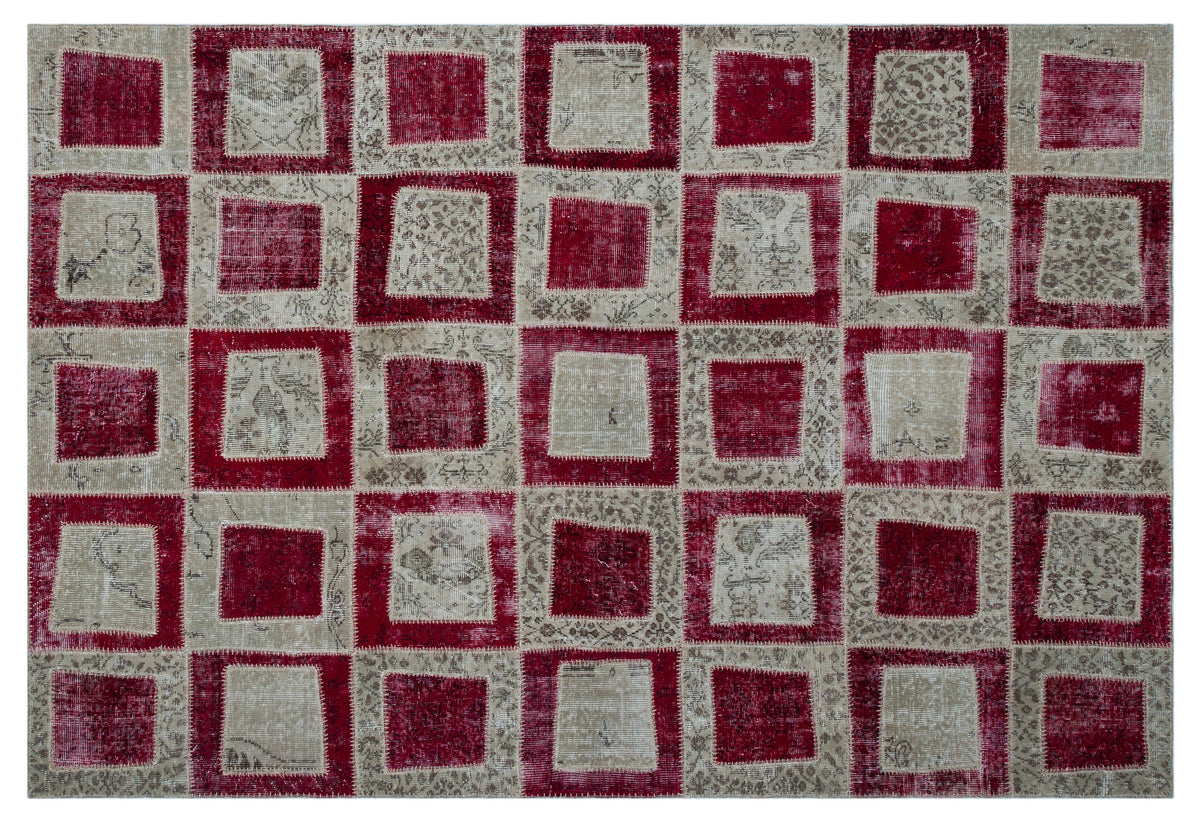 Red Over Dyed Patchwork Unique Rug 6&#39;3&#39;&#39; x 9&#39;3&#39;&#39; ft 191 x 281 cm