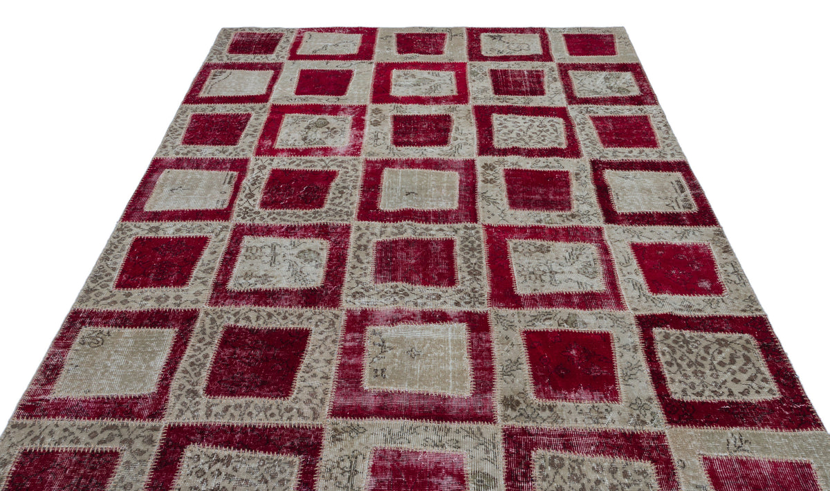 Red Over Dyed Patchwork Unique Rug 6&#39;3&#39;&#39; x 9&#39;3&#39;&#39; ft 191 x 281 cm