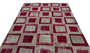 Red Over Dyed Patchwork Unique Rug 6'3'' x 9'3'' ft 191 x 281 cm