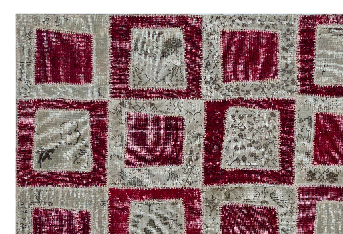 Red Over Dyed Patchwork Unique Rug 6&#39;3&#39;&#39; x 9&#39;3&#39;&#39; ft 191 x 281 cm
