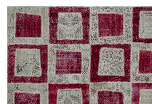 Red Over Dyed Patchwork Unique Rug 6'3'' x 9'3'' ft 191 x 281 cm