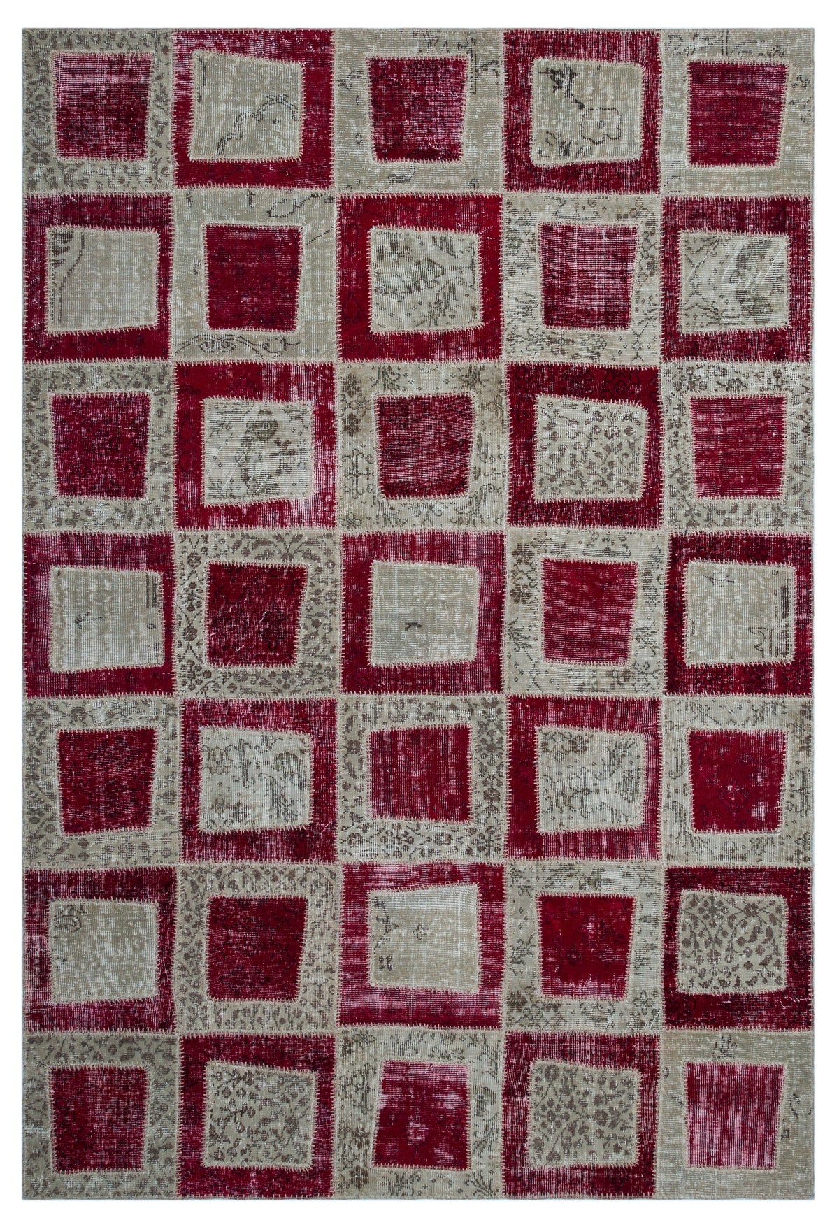 Red Over Dyed Patchwork Unique Rug 6&#39;3&#39;&#39; x 9&#39;3&#39;&#39; ft 191 x 281 cm