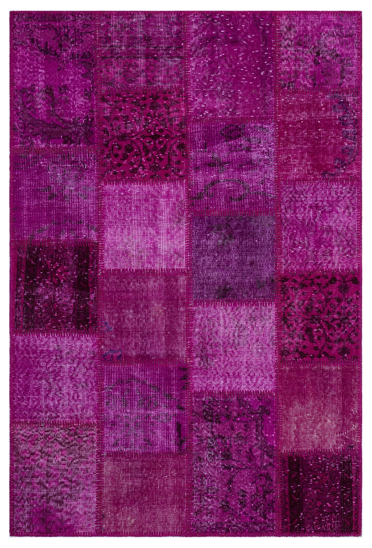 Fuchsia Over Dyed Patchwork Unique Rug 3&#39;11&#39;&#39; x 5&#39;11&#39;&#39; ft 120 x 180 cm