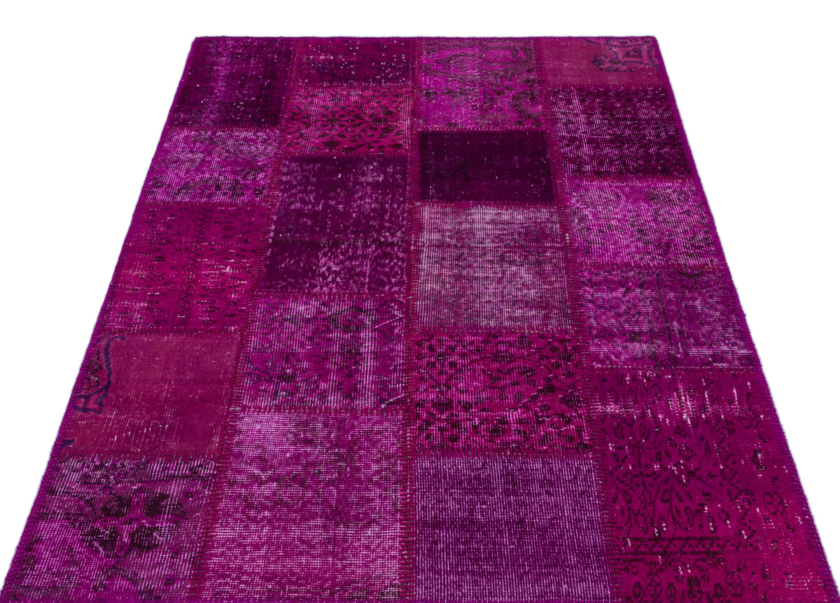 Fuchsia Over Dyed Patchwork Unique Rug 3&#39;11&#39;&#39; x 5&#39;11&#39;&#39; ft 120 x 180 cm