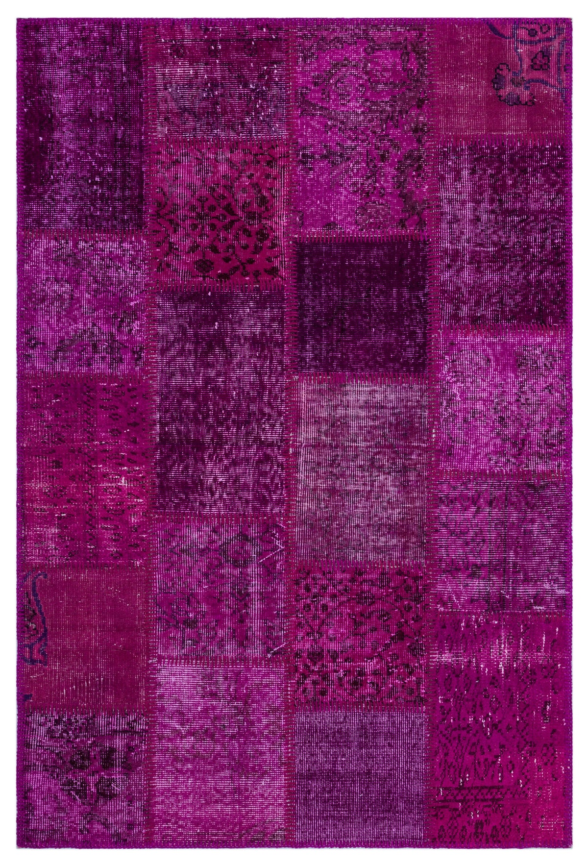 Fuchsia Over Dyed Patchwork Unique Rug 3&#39;11&#39;&#39; x 5&#39;11&#39;&#39; ft 120 x 180 cm