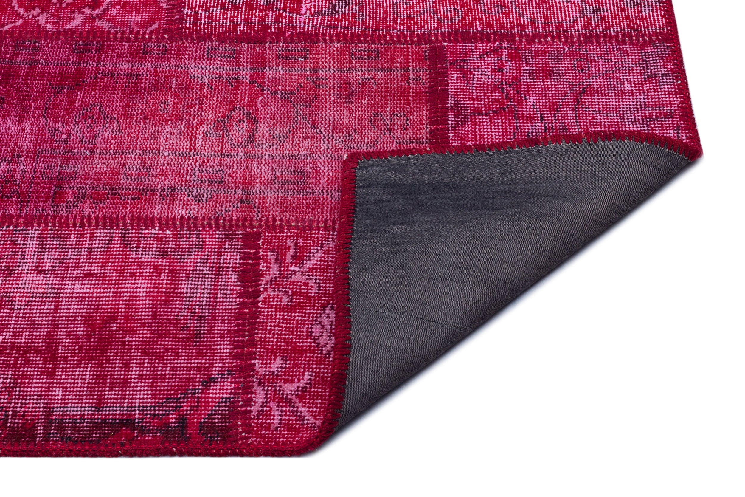 Red Over Dyed Patchwork Unique Rug 3'11'' x 5'11'' ft 120 x 180 cm