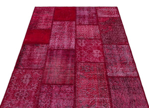 Red Over Dyed Patchwork Unique Rug 3'11'' x 5'11'' ft 120 x 180 cm