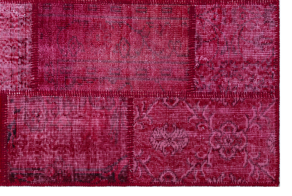 Red Over Dyed Patchwork Unique Rug 3'11'' x 5'11'' ft 120 x 180 cm