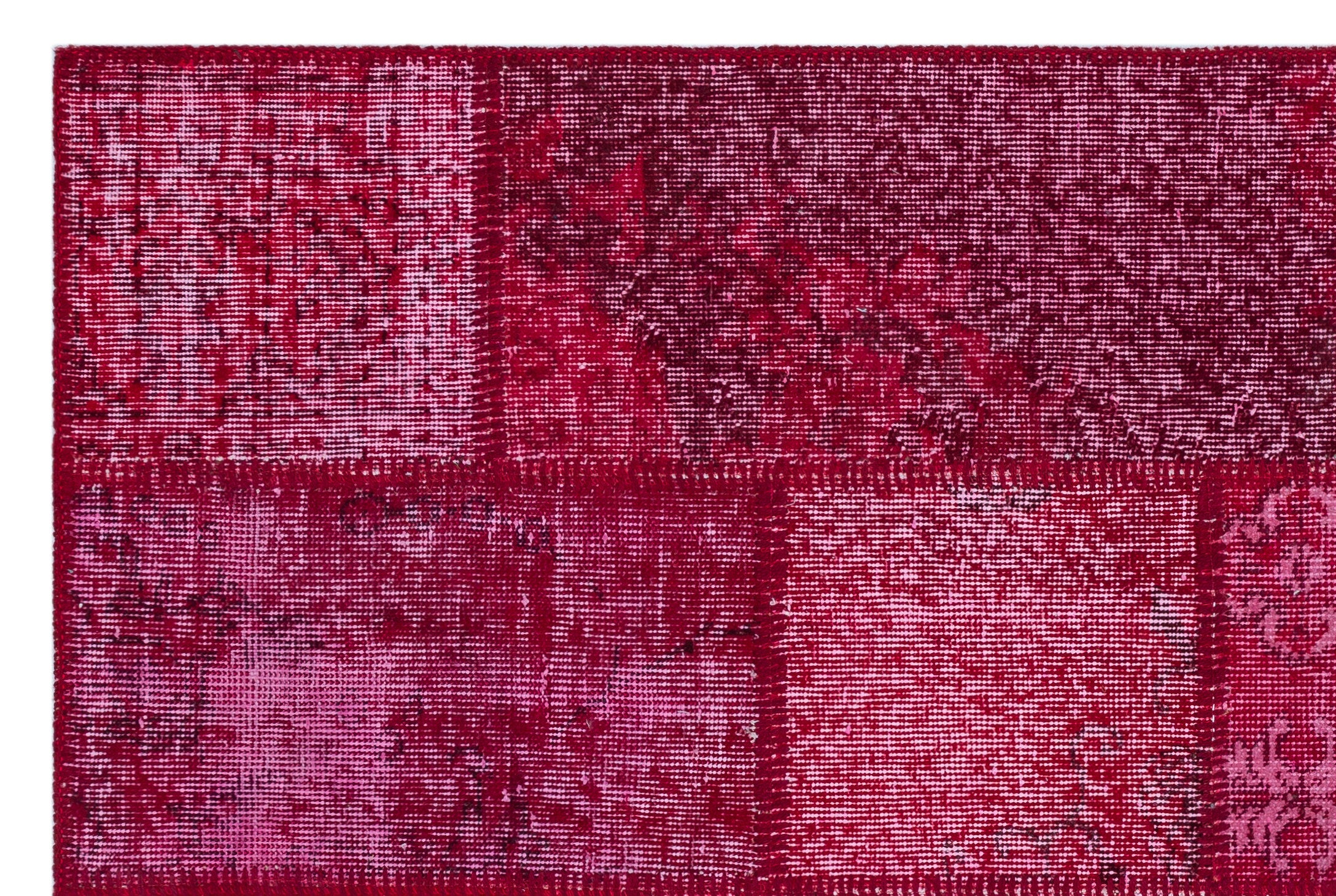 Red Over Dyed Patchwork Unique Rug 3'11'' x 5'11'' ft 120 x 180 cm
