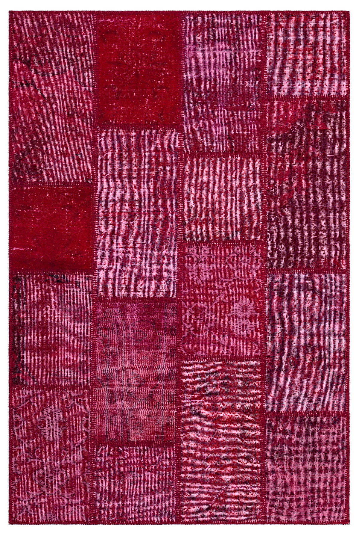 Red Over Dyed Patchwork Unique Rug 3&#39;11&#39;&#39; x 5&#39;11&#39;&#39; ft 120 x 180 cm