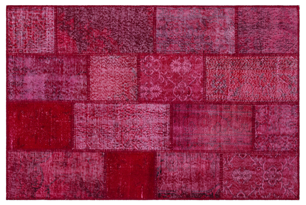 Red Over Dyed Patchwork Unique Rug 3'11'' x 5'11'' ft 120 x 180 cm