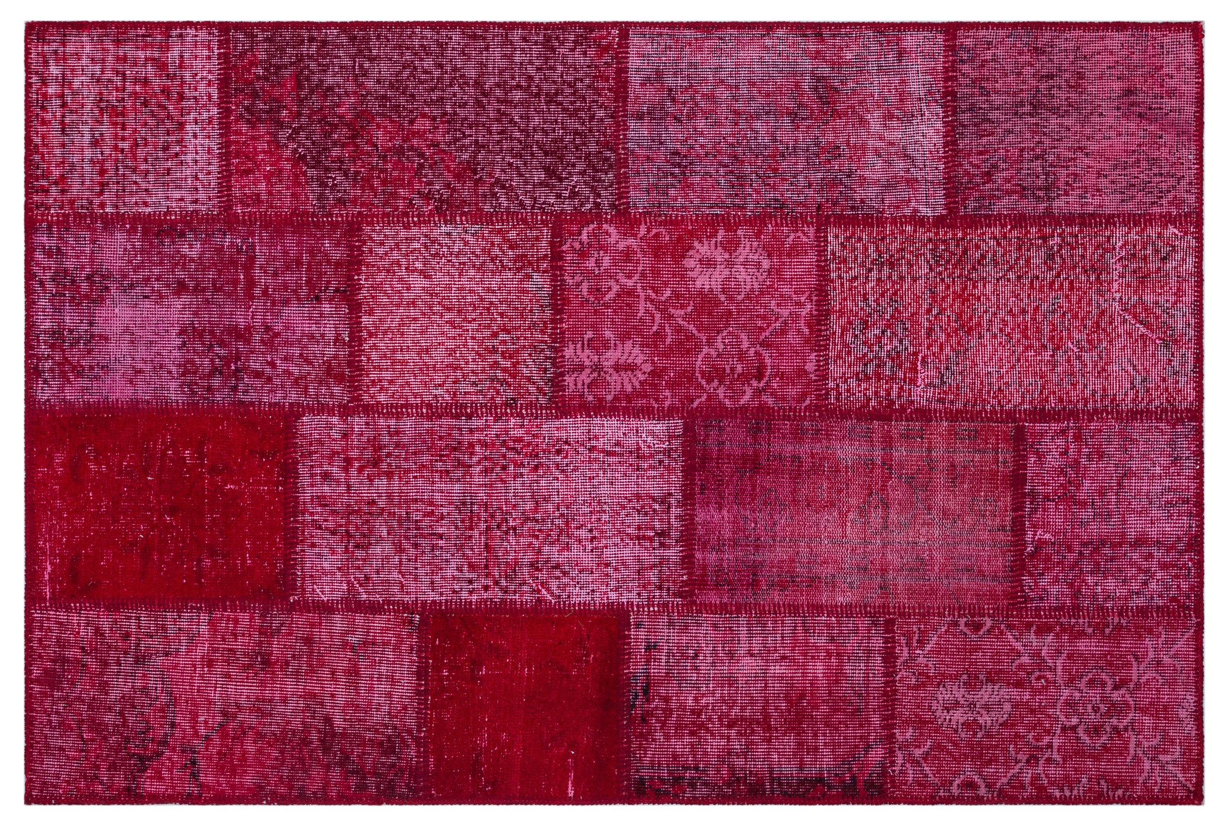 Red Over Dyed Patchwork Unique Rug 3'11'' x 5'11'' ft 120 x 180 cm
