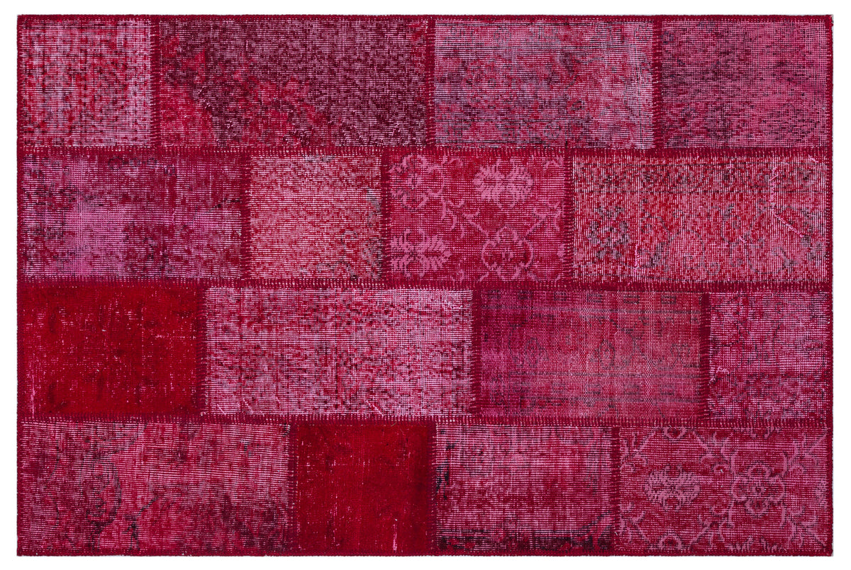 Red Over Dyed Patchwork Unique Rug 3&#39;11&#39;&#39; x 5&#39;11&#39;&#39; ft 120 x 180 cm