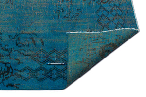 Turquoise  Over Dyed Vintage Rug 4'11'' x 8'2'' ft 150 x 249 cm