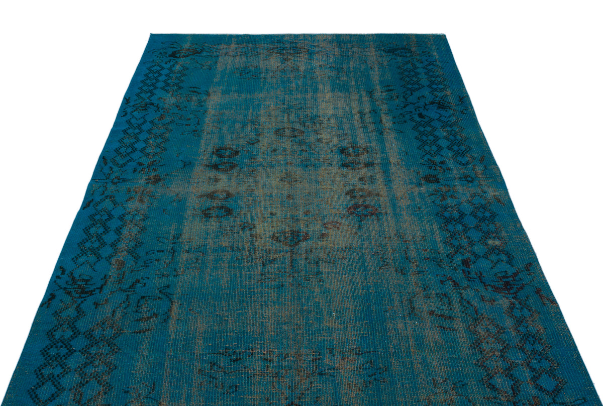 Turquoise  Over Dyed Vintage Rug 4&#39;11&#39;&#39; x 8&#39;2&#39;&#39; ft 150 x 249 cm