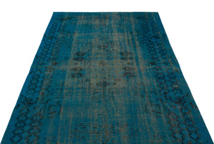 Turquoise  Over Dyed Vintage Rug 4'11'' x 8'2'' ft 150 x 249 cm